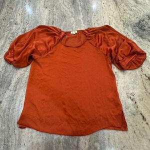 Umgee USA Small Blouse Puffer Sleeves Burnt Orange